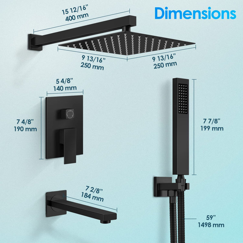 CRANACH High Pressure Tub Shower Faucet Set 3 Functions Complete Shower
